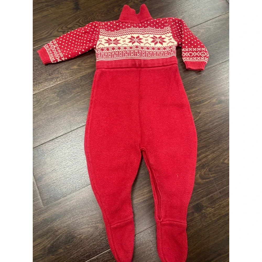 Vtg Ralph Lauren Baby Knit Romper 6-12M Red Fair Isle Snowflake Footed Jumpsuit